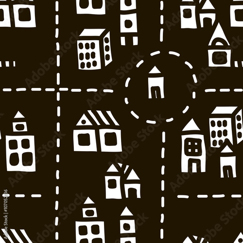 Seamless pattern of night city.