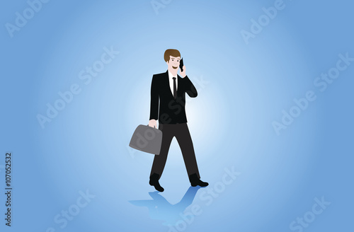 digital image of businessman talking on cellphone, carrying briefcase