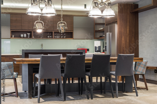 Kitchen and dining area in luxury villa interior
