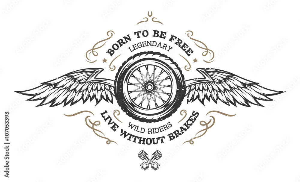 Wheel and wings in vintage style. vector de Stock Adobe Stock
