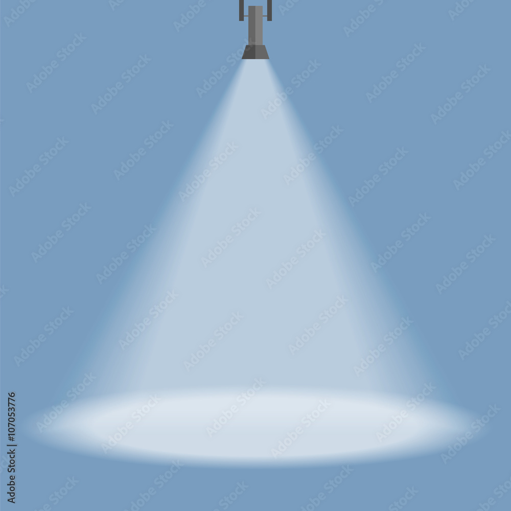 Spotlight shines down isolated on blue background. Spotlight shines down isolated on blue background.