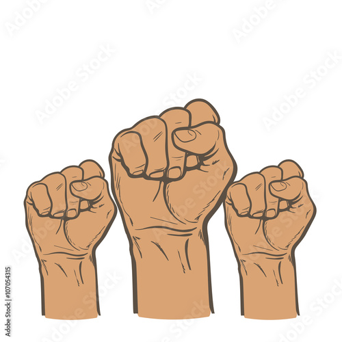 Raised fist. Strong fist on a white background. Mans hand. Male fist. Symbol of power and authority. Symbol of good luck and success. Fist icon. Painted vector fist. Fist sketch