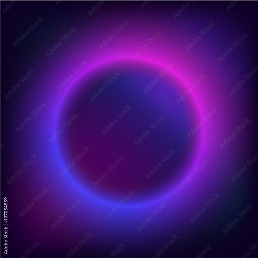 Neon lights around the circle. Planet in space. Abstract background for flyers night discos. Burning a pointer to a black wall in a club, bar or cafe. Design element for your ad, sign, poster, banner. Neon lights around the circle. Planet in space. Abstract background for flyers night discos. Burning a pointer to a black wall in a club, bar or cafe. Design element for your ad, sign, poster, banner.