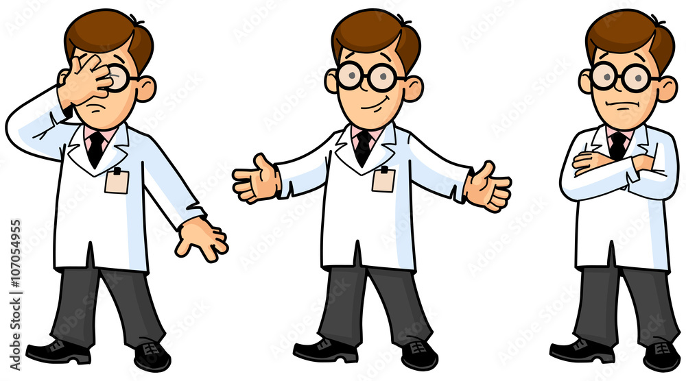 Doctor, Engineer, Scientist or Laboratory. Gestures and Emotions. Set of Mascots. Doctor, Engineer, Scientist or Laboratory. Gestures and Emotions. Set of Mascots.