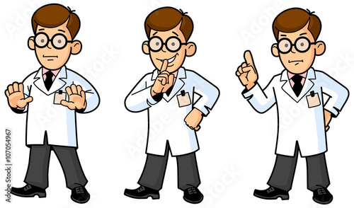 Doctor, Engineer, Scientist or Laboratory. Gestures and Emotions. Set of Mascots.