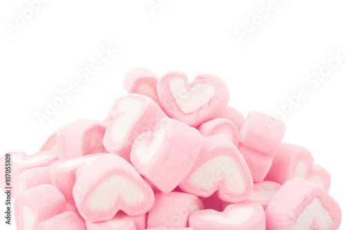 Pink sweet heart marshmallow on white background