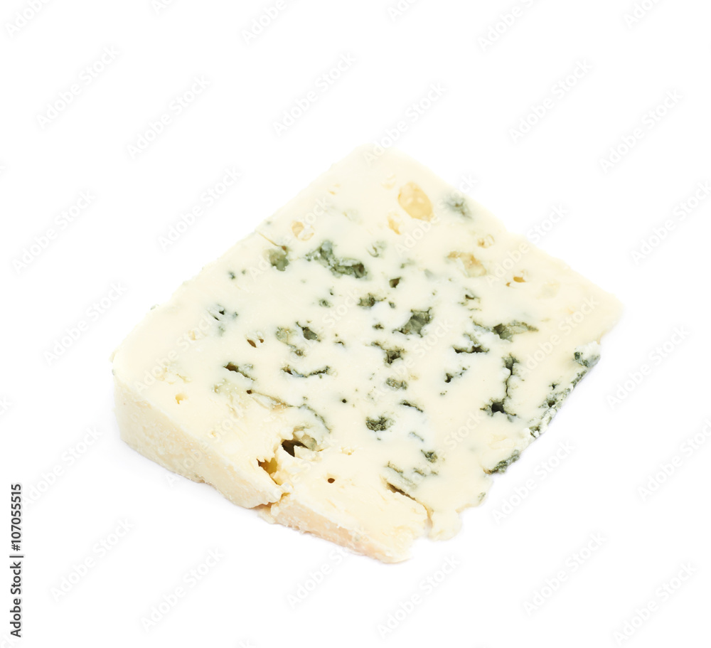 Slice of a blue roquefort cheese isolated