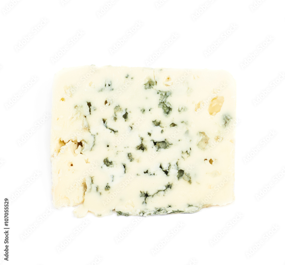 Slice of a blue roquefort cheese isolated