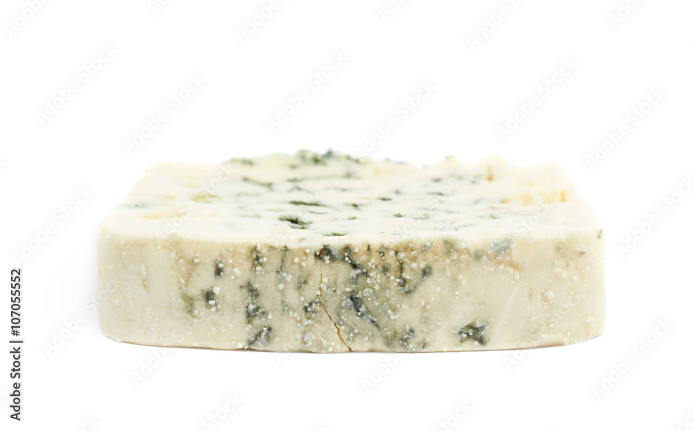 Slice of a blue roquefort cheese isolated