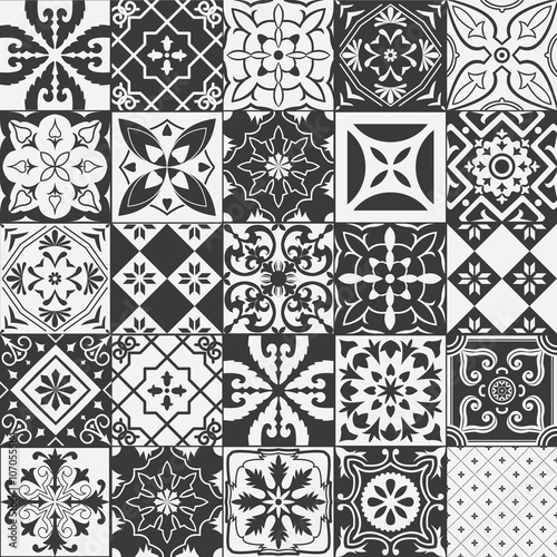 Big set of tiles background in black and white.