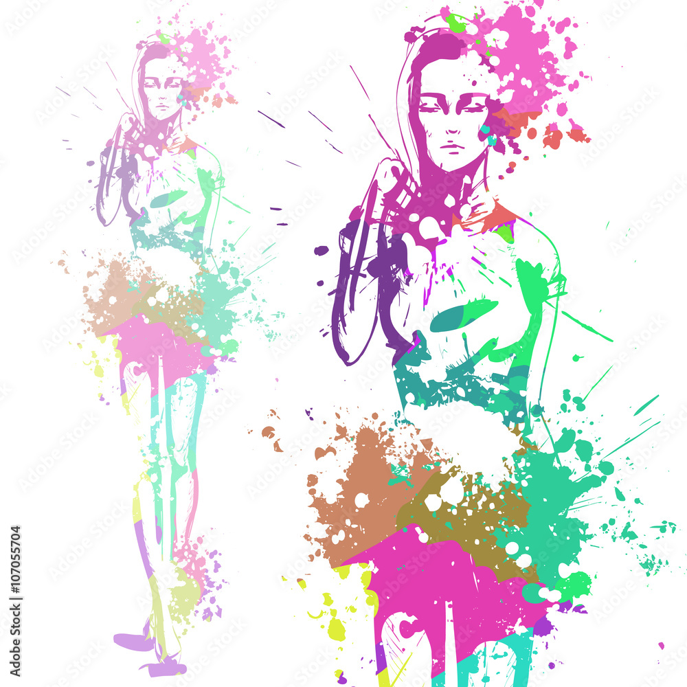 Obraz premium trendy look girl with color splashes