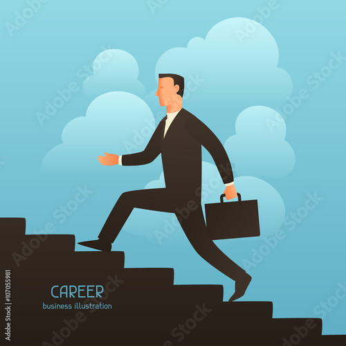 Career business conceptual illustration with businessman going upstairs. Image for web sites, articles, magazines