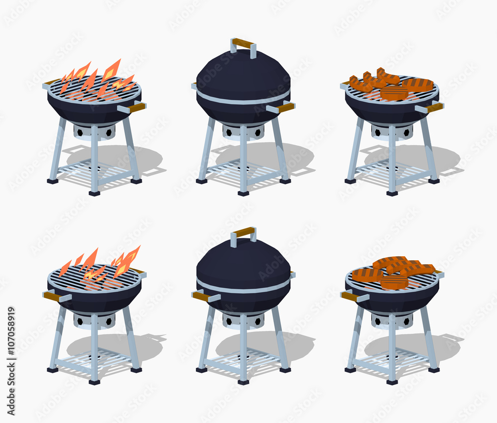 Barbecue. 3D lowpoly isometric vector illustration. The set of objects ...