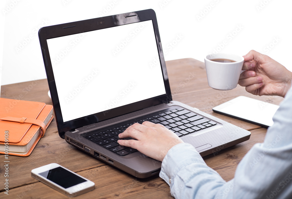 Businessman sitting in front of computer monitor and analyzing d Businessman sitting in front of computer monitor and analyzing d