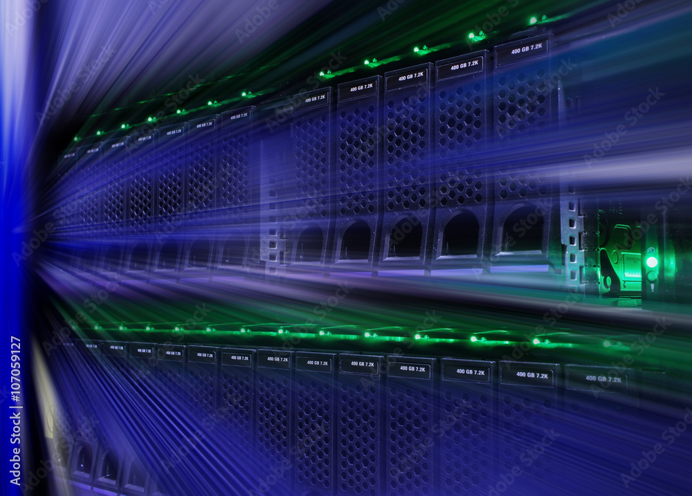 Modern disk storage supercomputer motion blur Modern disk storage supercomputer motion blur