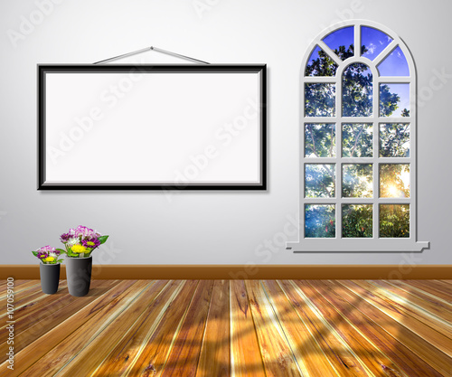 Empty room with a wooden floor and frame.