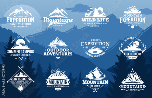 Set of vector mountain and outdoor adventures logo