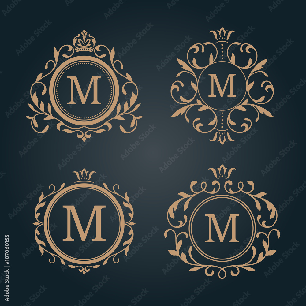 Obraz premium Set of elegant floral monograms