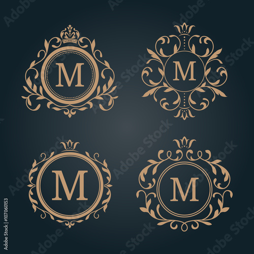 Set of elegant floral monograms