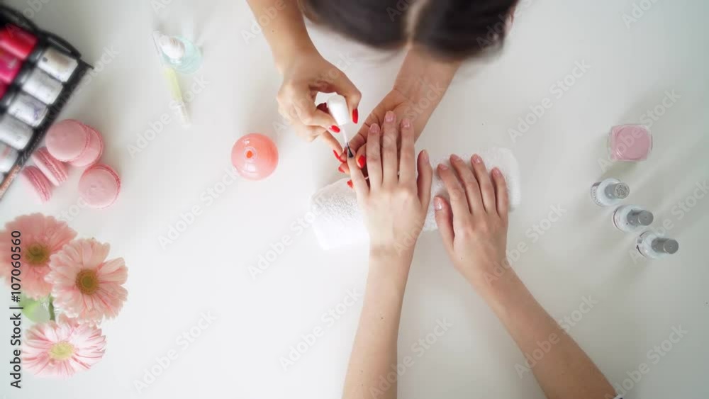 Nails saloon woman nail polish remove with tissue for new manicure