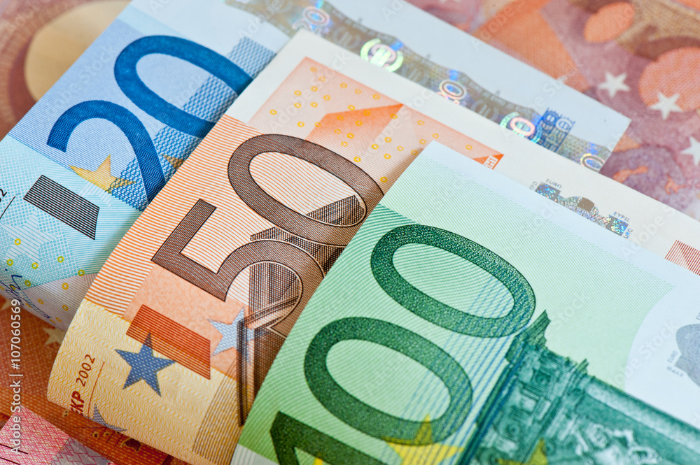 100, 50, 20, 10 euro banknotes, close up