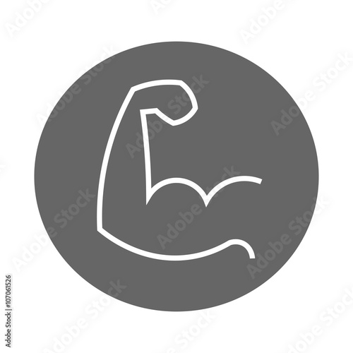 Image of muscular arm in colorful circle, isolated on white. Vector illustration.