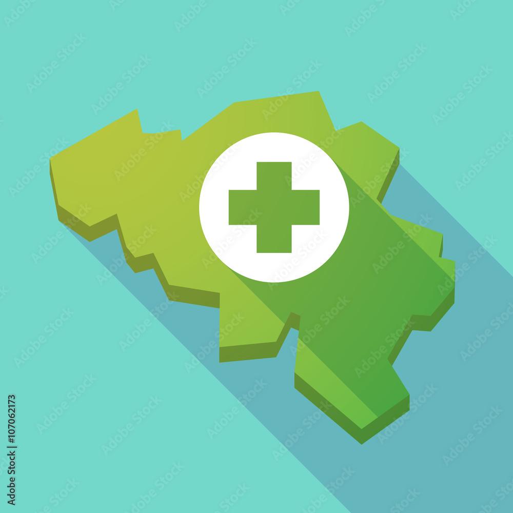 Obraz premium Long shadow map of Belgium with a round pharmacy sign