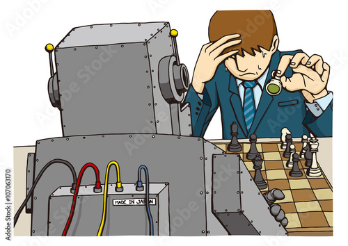 人間vsAI チェス対決のイメージイラスト