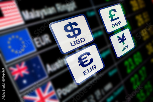 currency icons signs exchange rate on digital display board