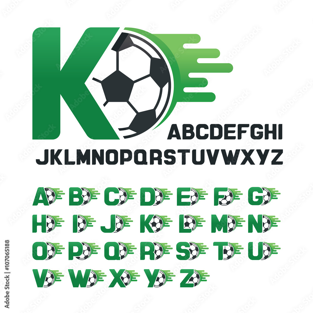 English Alphabet set with Football graphics and movement line, Letters set with Soccer graphics English Alphabet set with Football graphics and movement line, Letters set with Soccer graphics