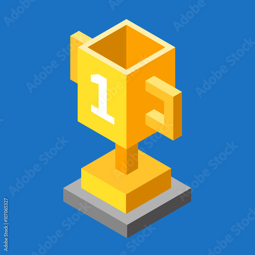 Golden trophy cup isometric 3d icon. Cup for first place
