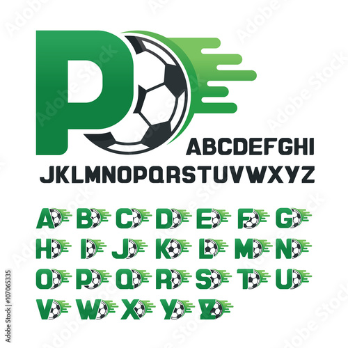 English Alphabet set with Football graphics and movement line, Letters set with Soccer graphics photo