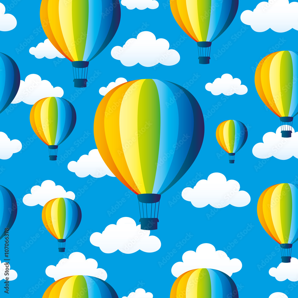Rainbow balloons and clouds