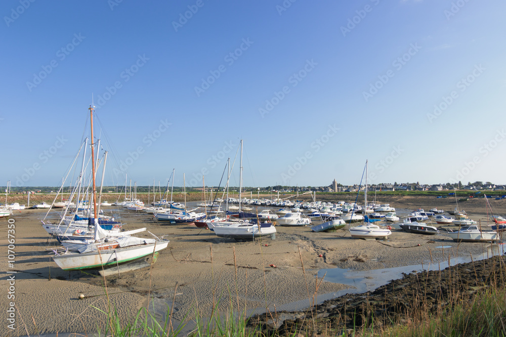  Port of Portbail in France, Normandy in tidal with Boats