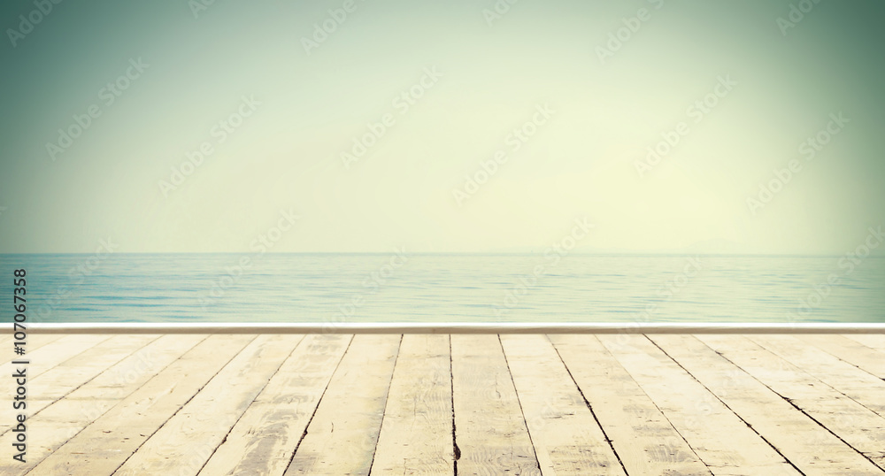 Wooden pier, exotic sea and the  blue sky