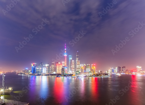panoramic view of shanghai skyline at night
