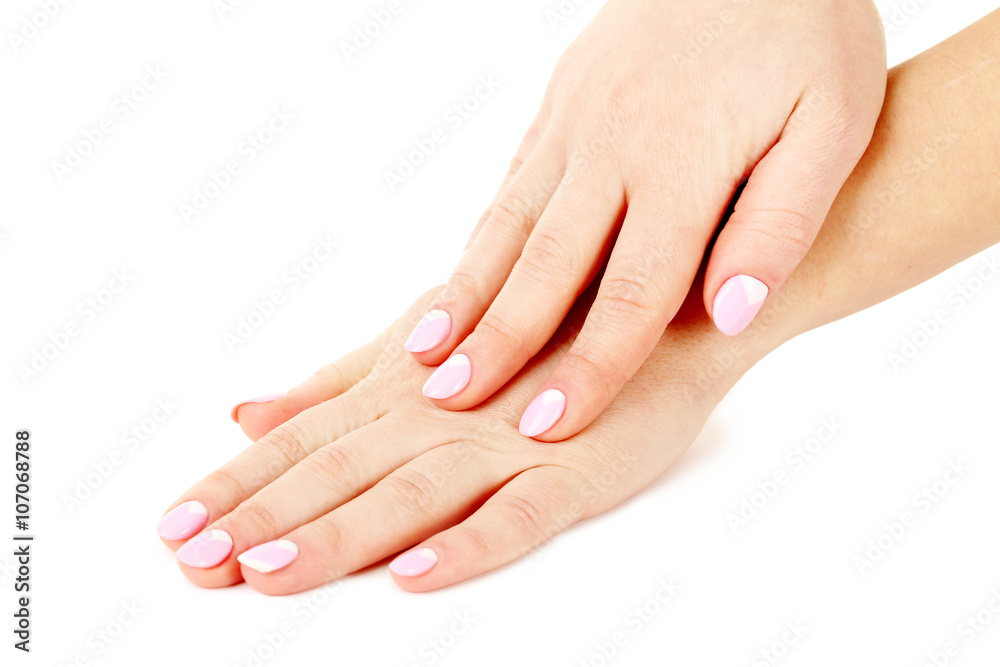 Female hand with manicure on a white background Female hand with manicure on a white background