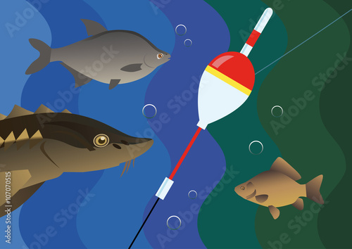 Tableau sur toile Fishing in the river. Fish and float,