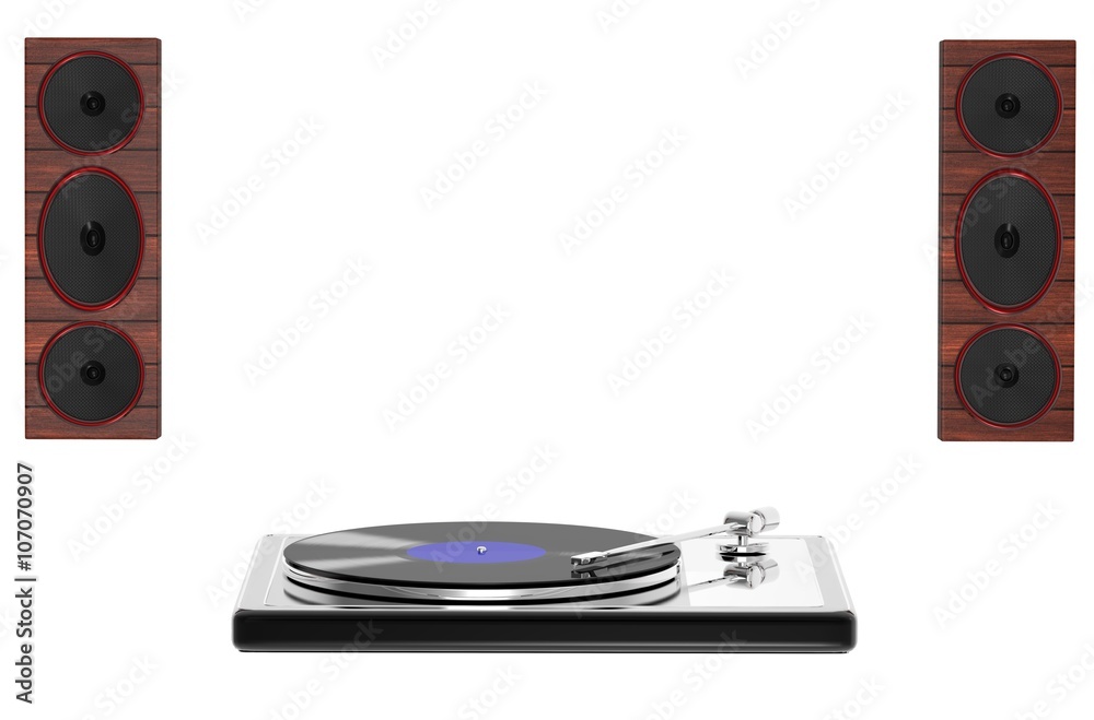 Fototapeta premium Modern Stereo Turntable Vinyl Record Player isolated with white