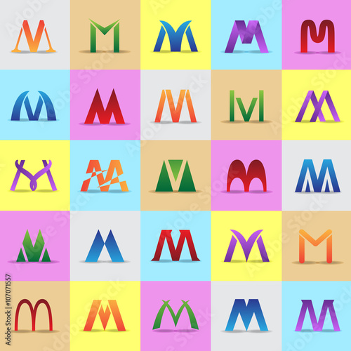 M Letters Icons Set-Isolated On Mosaic Background-Vector Illustration,Graphic Design.Different Lettering