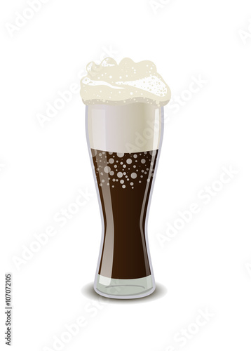 Full glass of cola with foam, isolated on white