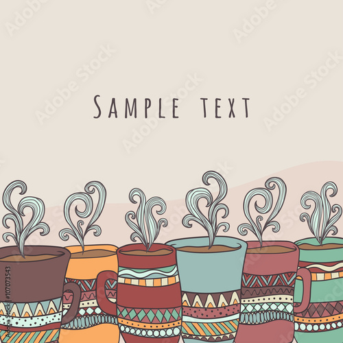 Set of cute mug in doodle style