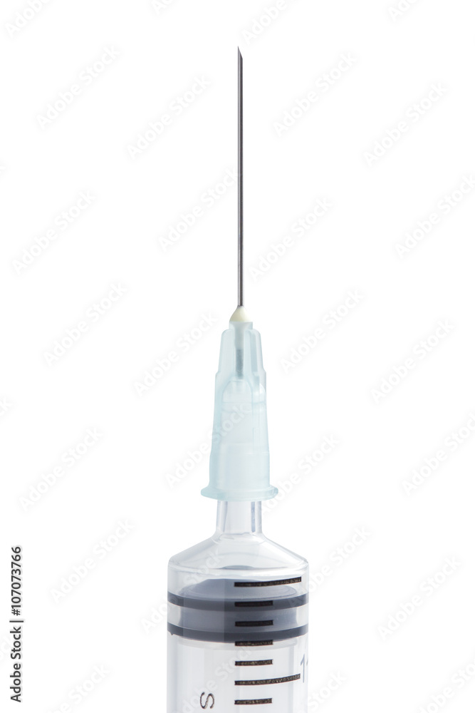 Fairly standard design single use syringe isolated over white background Fairly standard design single use syringe isolated over white background