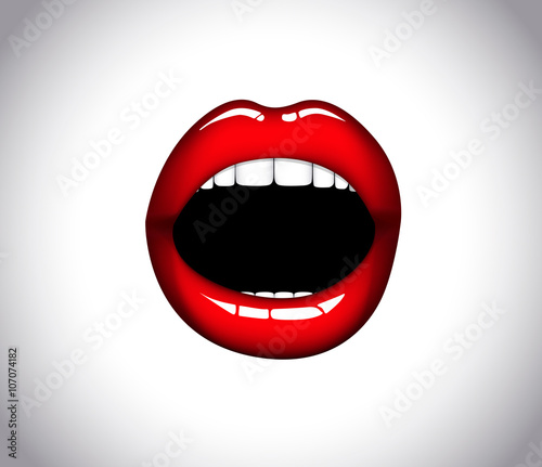 Woman mouth with open red lips. Scream.