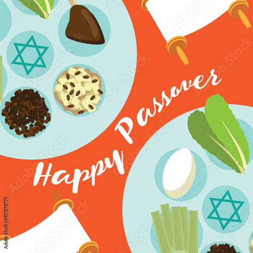 Happy Passover Seder meal greeting card poster design