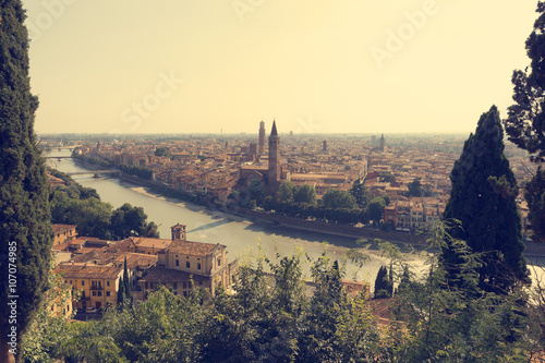 City of Verona with river at sunny day. Italy