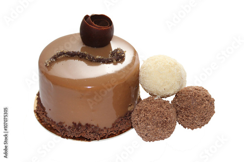 Chocolate cake with truffle candy (image with clipping path)