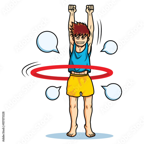 boy play hoola hoop funny cartoon vector colorful