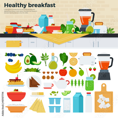 Healthy breakfast on the table in kitchen