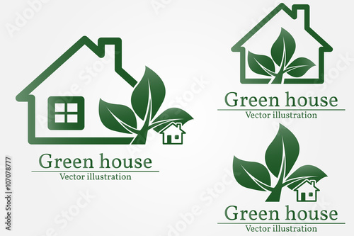 Green house logo. Energy saving concept. Vector illustration.